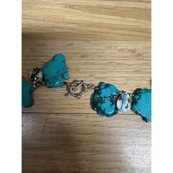 Authentic  Slab Turquoise Necklace with Abalone Tear Drop and Sterling Accents - Picture 3 of 3